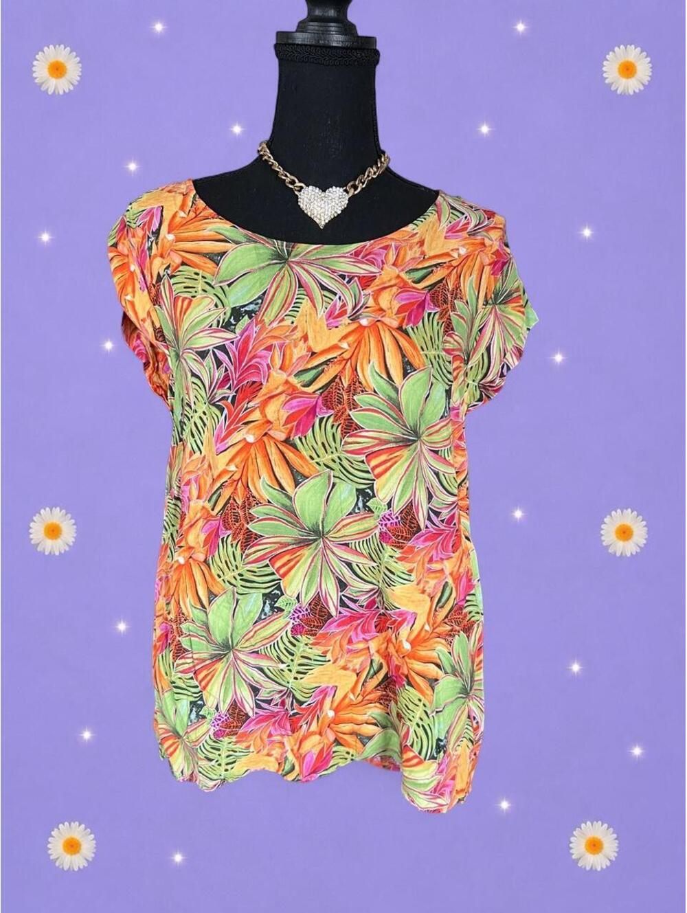 Rachel Roy Tropical Floral High Low Blouse Coastal Resort Vacation size large